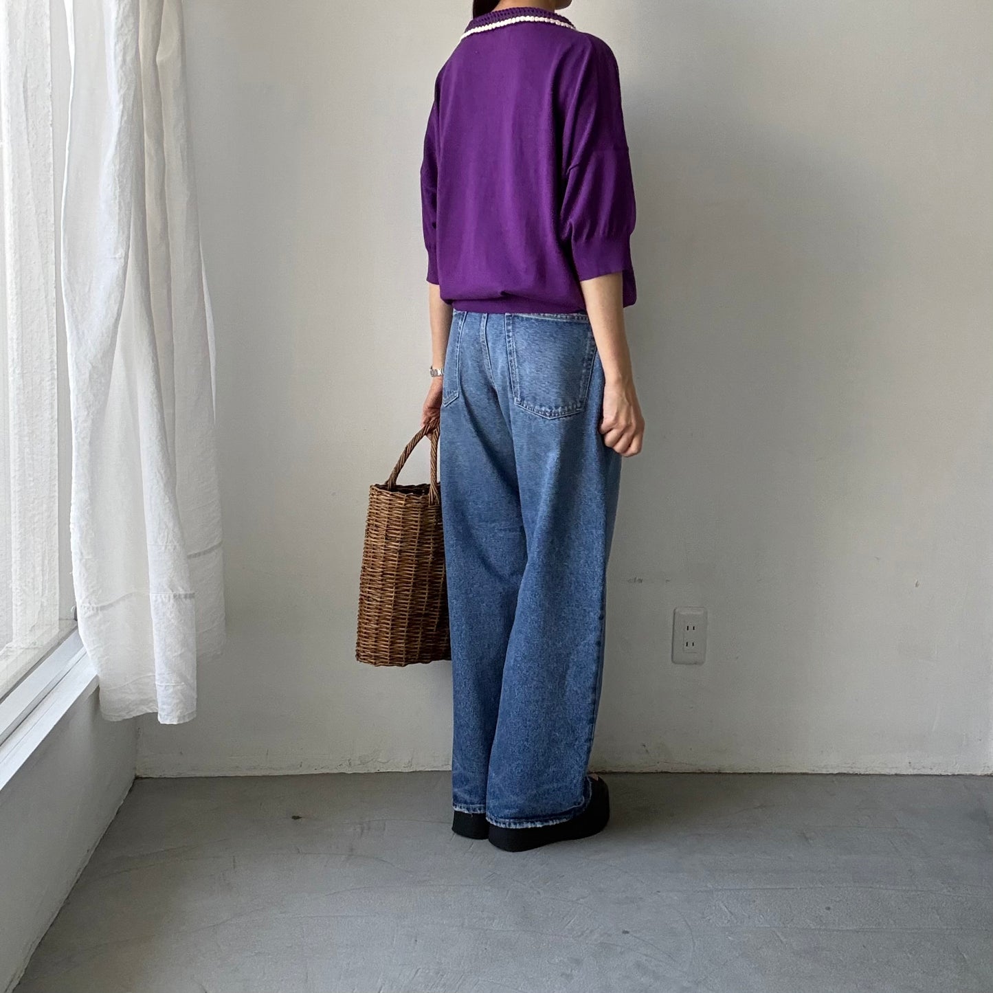 atelier naruse  コットンクロシェカラーニット　パープル