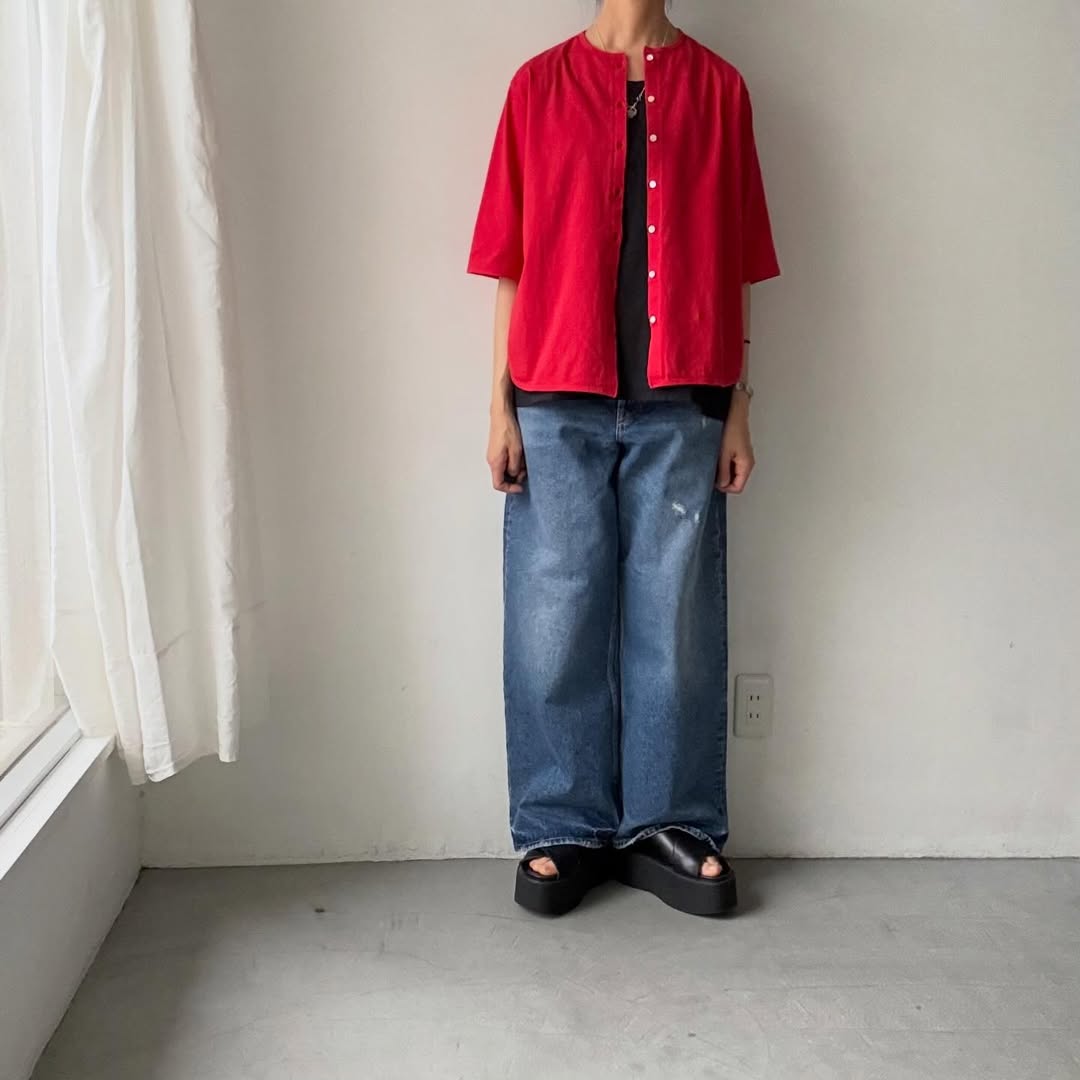 homspun  天竺5分袖カーディガン
レッド