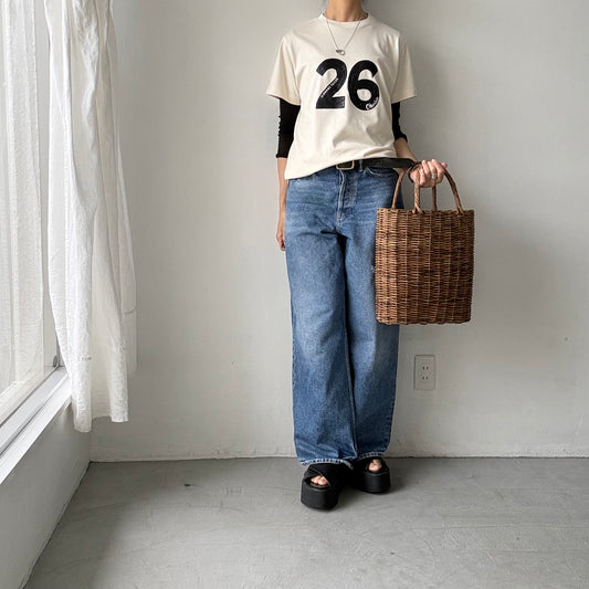 OLDMANS TAILOR   ブラシストロークプリント半袖Tシャツ　ナチュラル