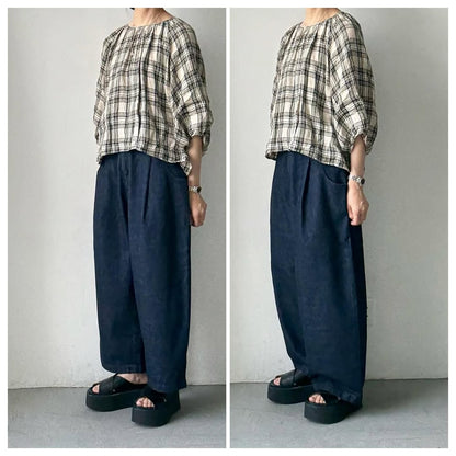 atelier naruse  コットンデニムタックパンツ　インディゴ