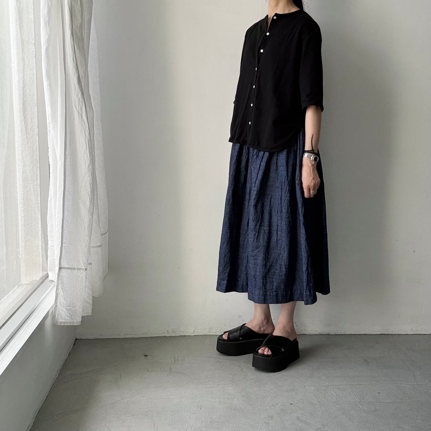 jujudhau デッドストックデニムギャザースカート