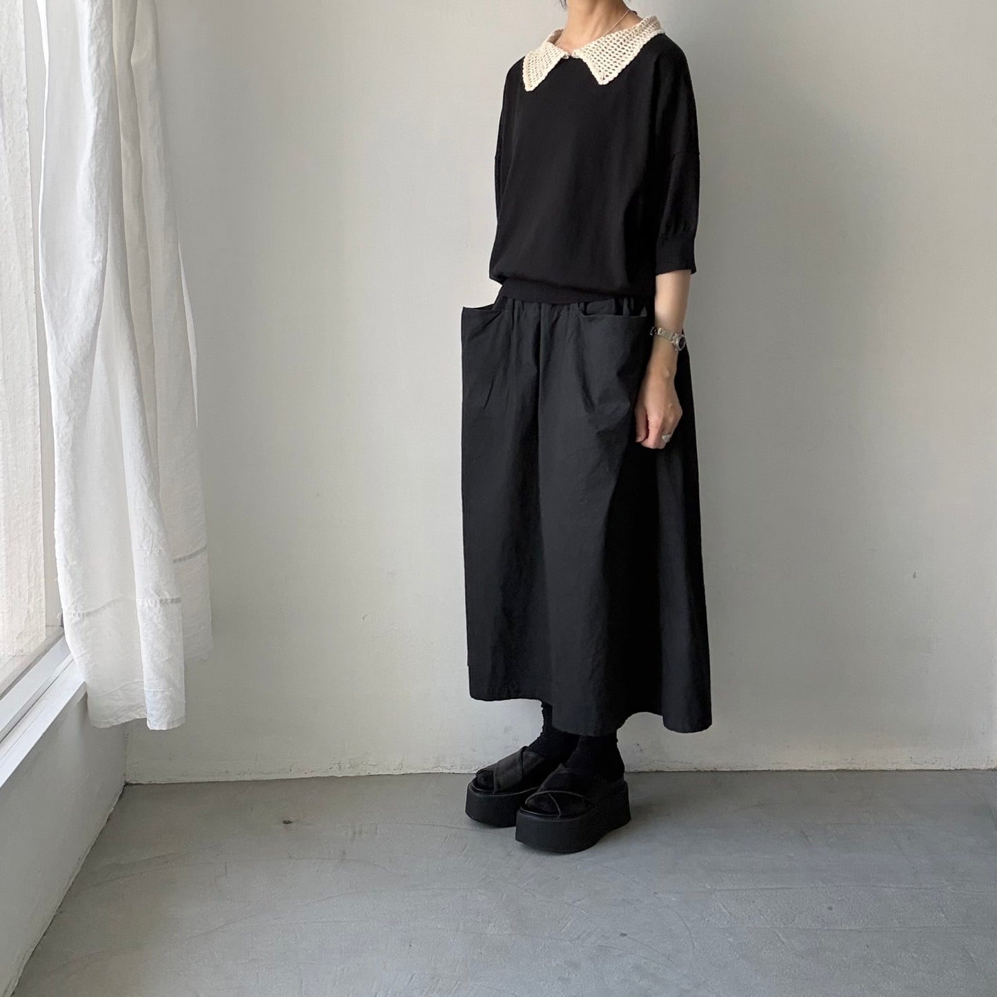 atelier naruse  コットンクロシェカラーニット　ブラック
