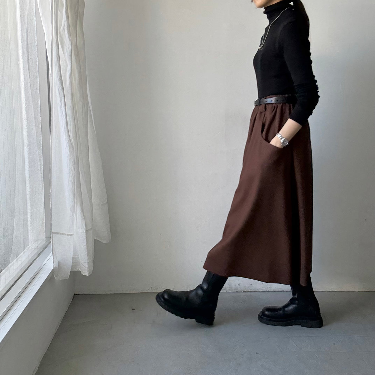 atelier naruse ウールポンチギャザースカート　ブラウン