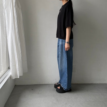 atelier d'antan  Bordet  コットンジャージー５分袖プルオーバー　ブラック