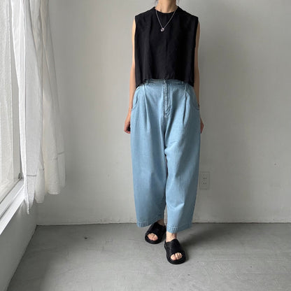 atelier naruse  コットンデニムワイドタックパンツ　size0
