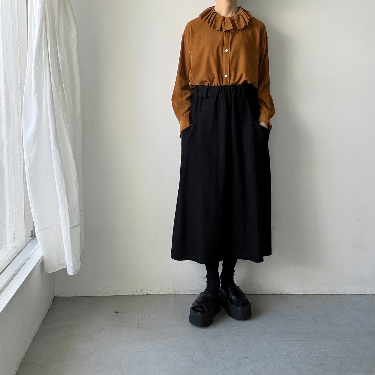 R&D.M.Co  コットンレーヨンシャツコールラッフルカラーシャツ