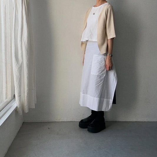 F/style  綿麻ニット5分袖カーディガン　ベージュ