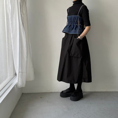 R&D.M.Co 　シュリンクコットンガーメントダイポケットスカート　ブラック
