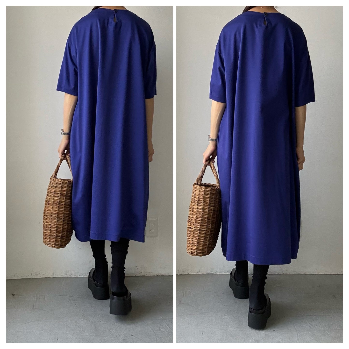 atelier naruse  コットンカットソーコクーンワンピース　ネイビーブルー