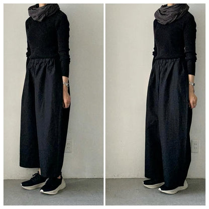homspun ウールリネンギャザーワイドパンツ　ブラック