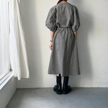 R&D.M.Co 　ギンガムチェックビッグバルーンスリーブブラウス