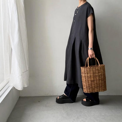 Linenya  リネンフレンチスリーブワンピース　チャコール