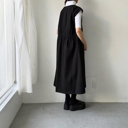 Linenya  フロントタックワンピース
ブラック