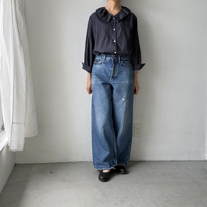🔵金曜日入荷分予約受付中🔵Linenya  ラッフルシャツ　デニム