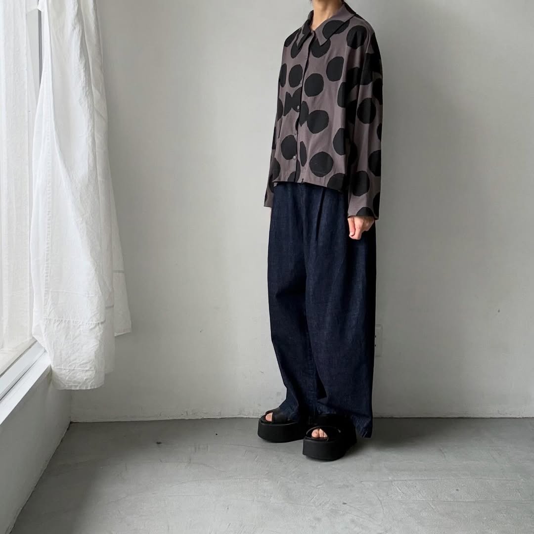 atelier naruse  コットンカットソー水玉ブラウス　ブラウン×ブラック