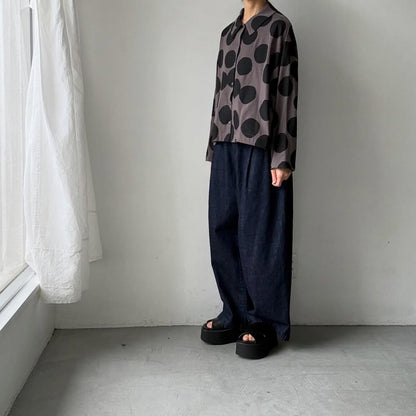 atelier naruse  コットンカットソー水玉ブラウス　ブラウン×ブラック