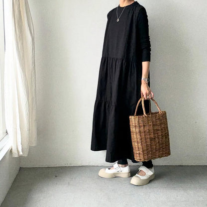 🟡週明け入荷分予約受付中🟡Linenya  ティアードワンピース　ブラック