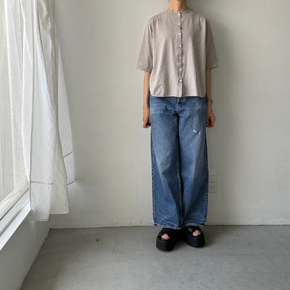 homspun 天竺5分袖カーディガン　ライトグレー