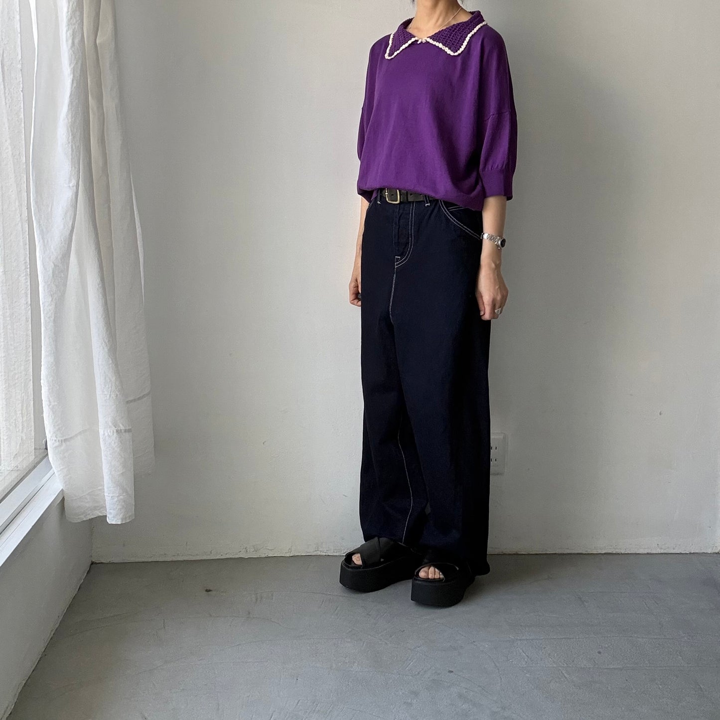 atelier naruse  コットンクロシェカラーニット　パープル