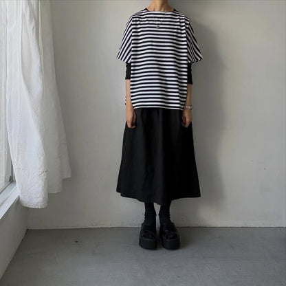 homspun  天竺ボーダー半袖プルオーバー　ホワイト×ブラック