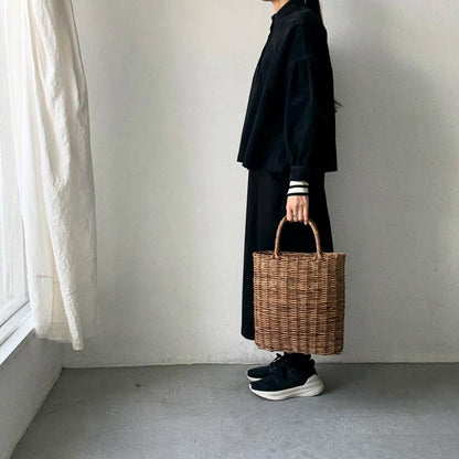 Linenya  長袖スタンドカラーブラウス　ブラック