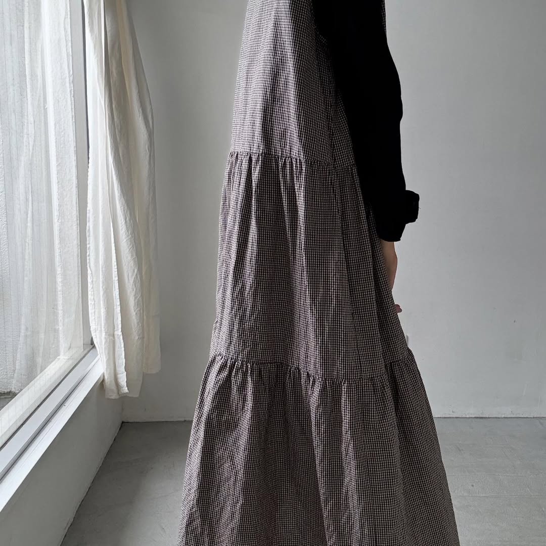 Linenya ティアードワンピース チェック – blanc