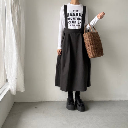 MAGALI キャンバスコットンリネンサスペンダースカート　ブラック