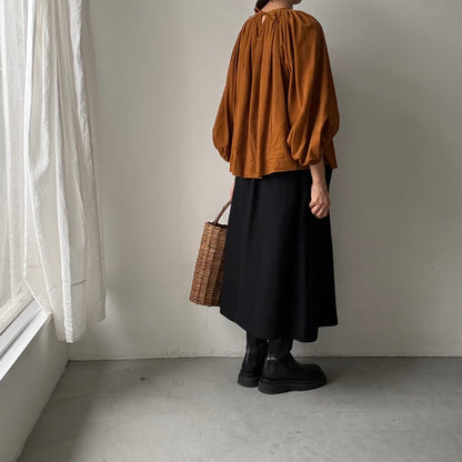 R&D.M.Co  コットンレーヨンシャツコールギャザースモックブラウス