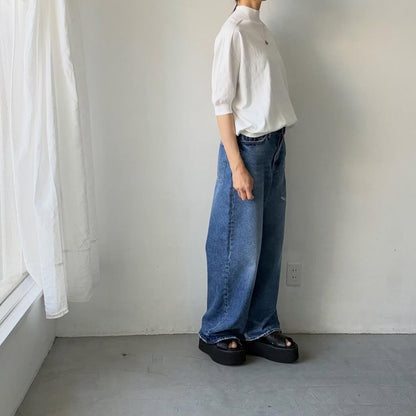 🟡木曜入荷分予約受付中🟡as it is   モックネックコットン5分袖ニット　ホワイト