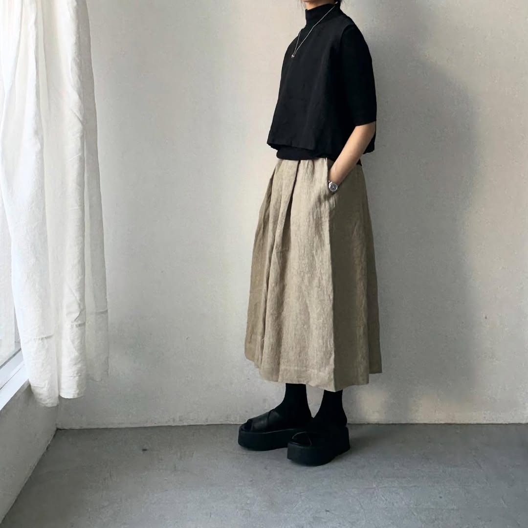 Linenya  リネンタックスカート　ベージュ