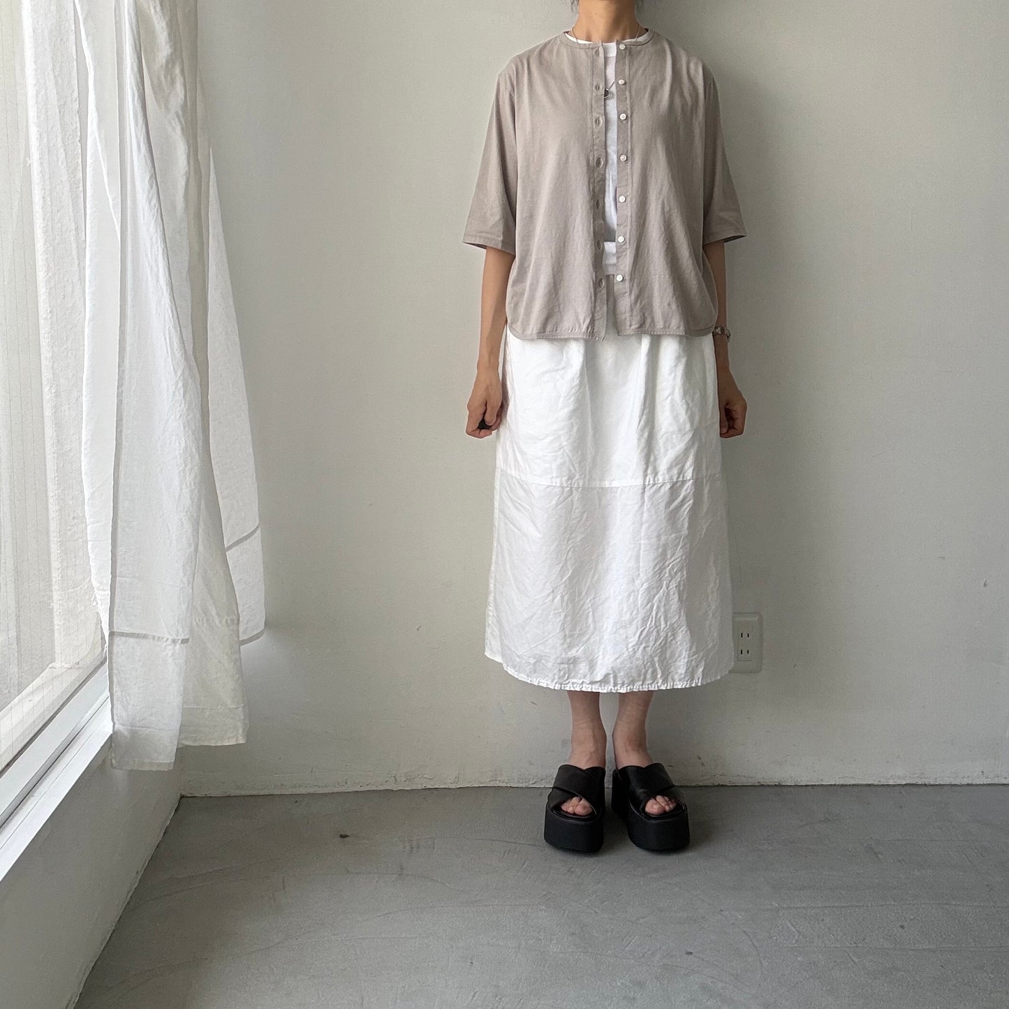 homspun 天竺5分袖カーディガン　ライトグレー