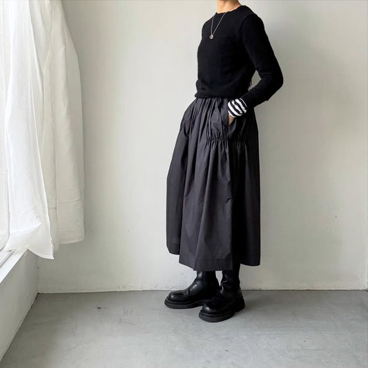 cion  コットンシャーリングギャザースカート　ブラック