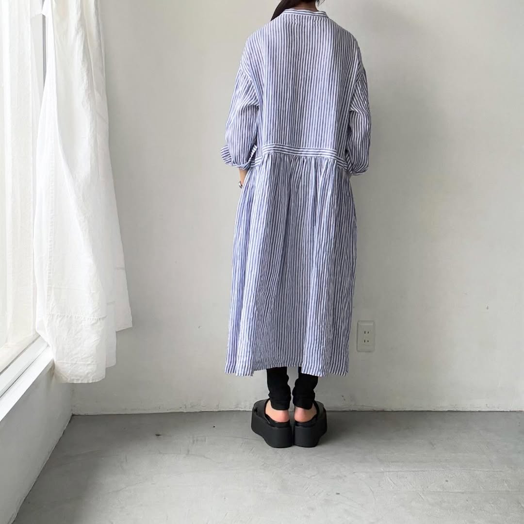 atelier naruse  リネンシャツワンピース　ストライプ