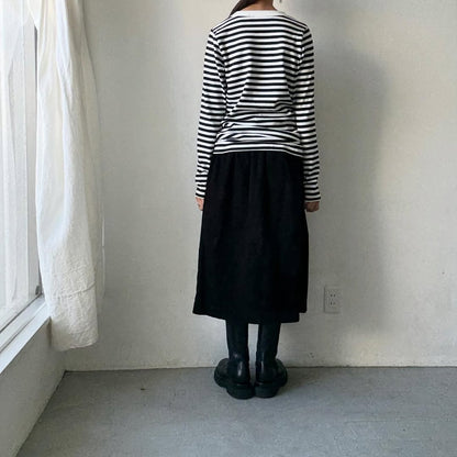 R&D.M.Co 裏起毛ボーダークルーネック長袖Tシャツ　ホワイト×ブラック