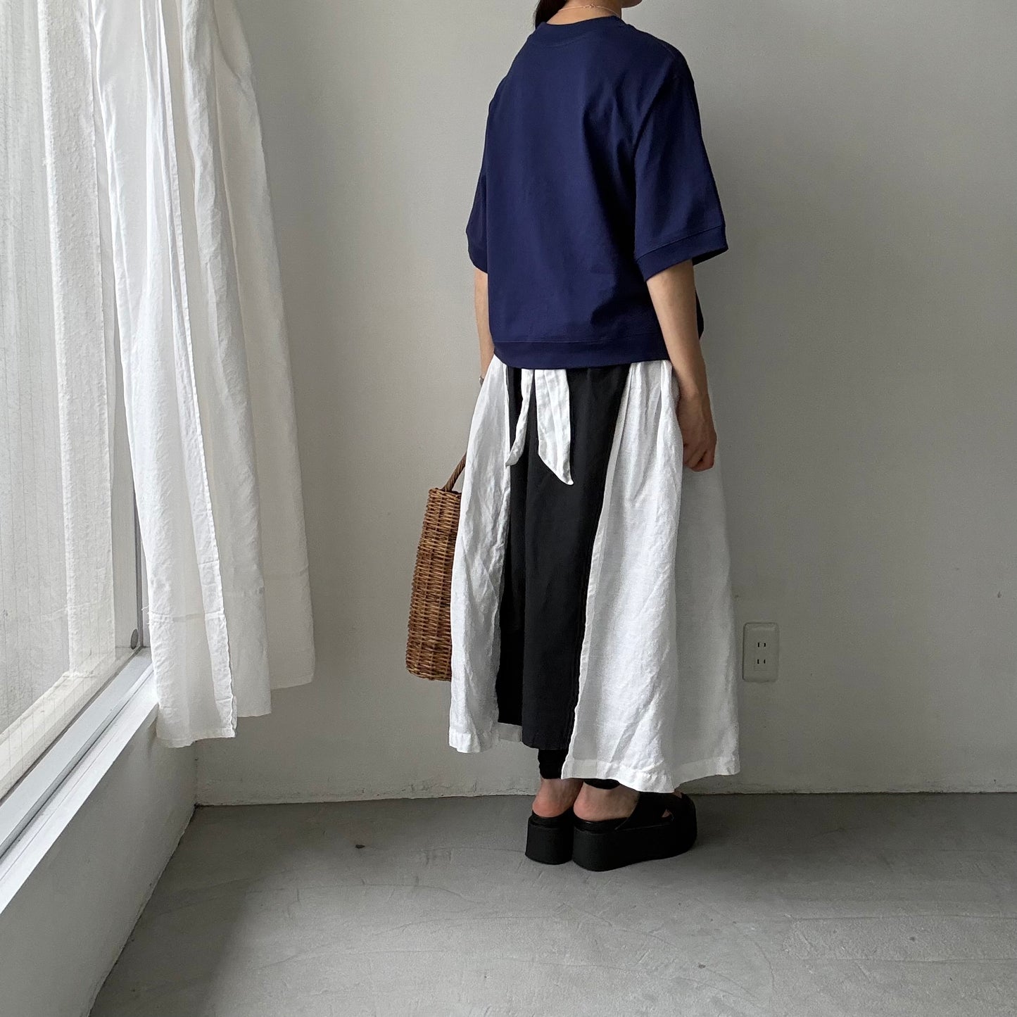 atelier d'antan  Bordet コットンジャージー５分袖プルオーバー　ダークブルー