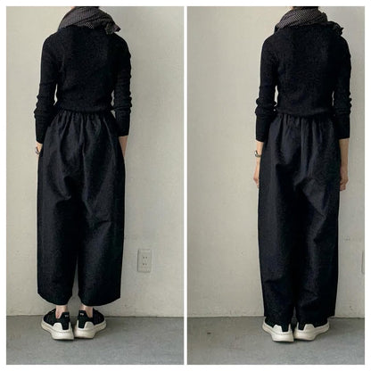 homspun ウールリネンギャザーワイドパンツ　ブラック