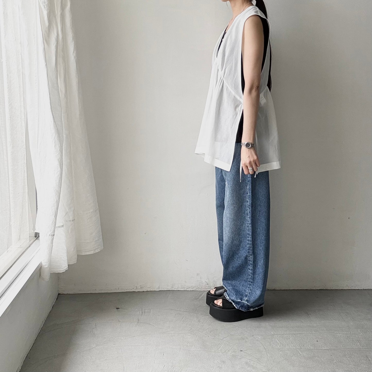 TENNE HANDCRAFTED MODERN オーガンジー2wayショートドレス　ホワイト