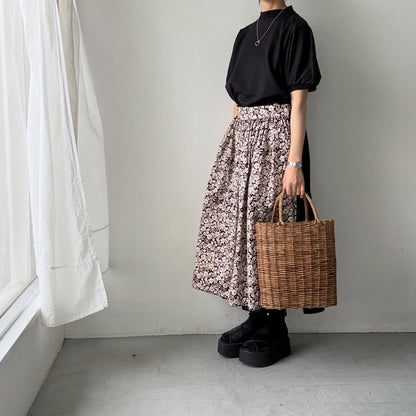 MAGALI コットン天竺ギャザースリーブカットソー　ブラック
