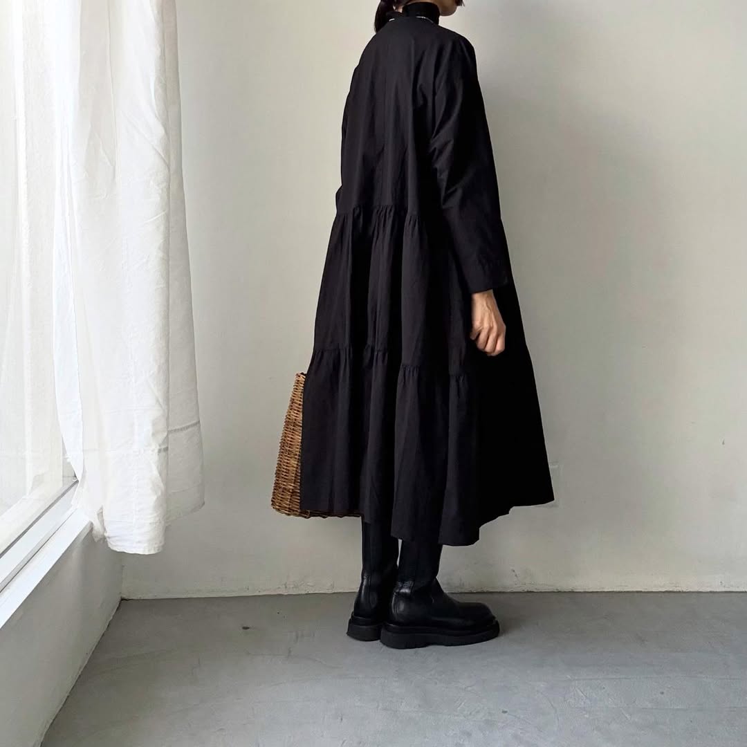 jujudhau デッドストックコットンティアードドレス　ブラック