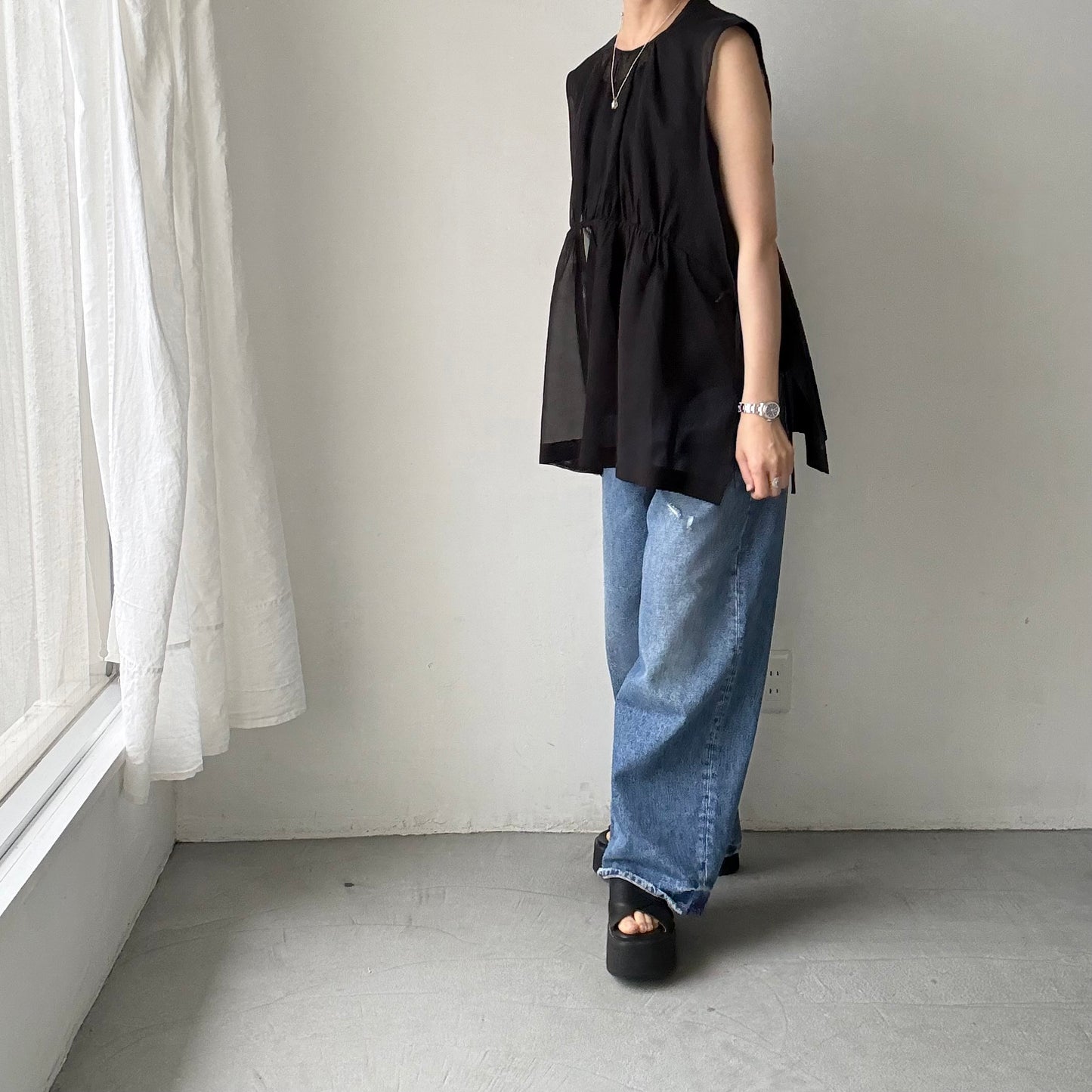 TENNE HANDCRAFTED MODERN オーガンジー2wayショートドレス　ブラック