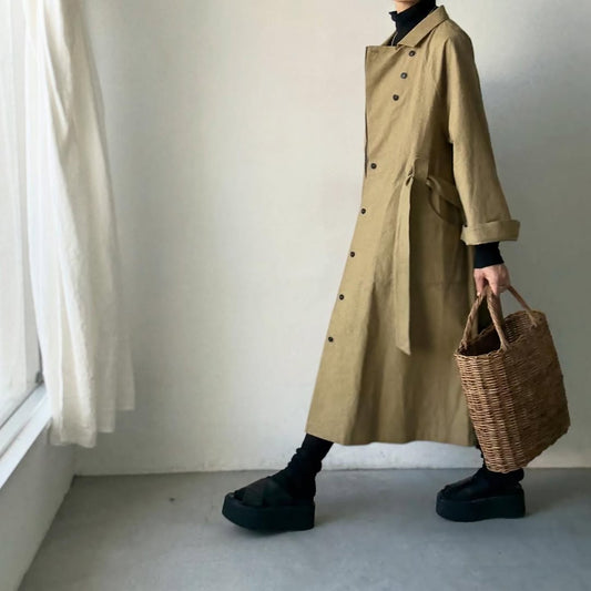 MAGALI コットンリネンアンティークキャンバストレンチコート　カーキ