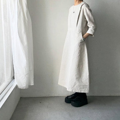 MAGALI ハイカウントコットンリネングレースドレス　オートミール