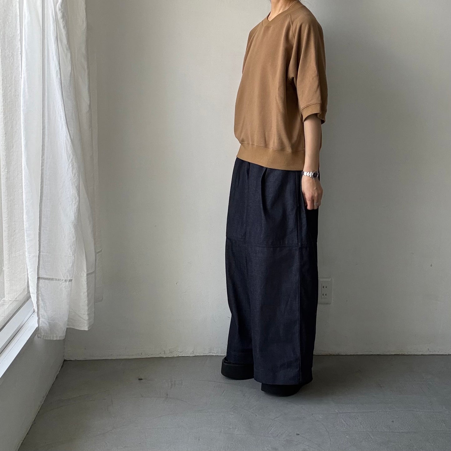 atelier naruse  コットン半袖スウェットシャツ　キャメル