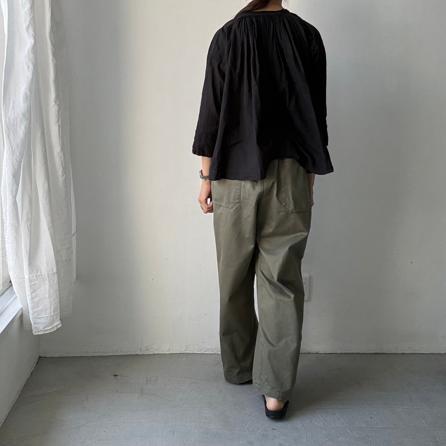 homspun 高密度ウエポンギャザーパンツ　グリーン