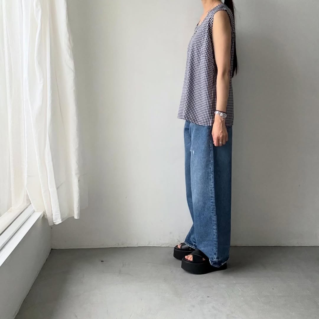 homspun  ギンガムノースリーブプルオーバー　