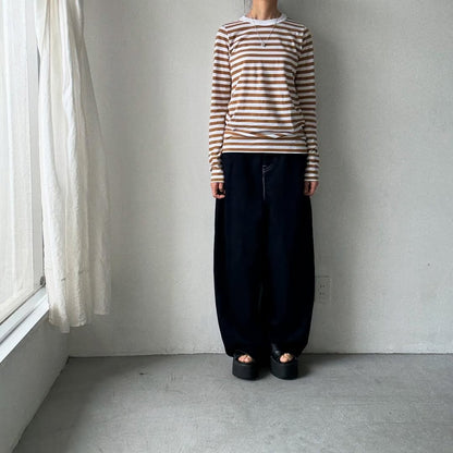 R&D.M.Co ガーゼボーダー長袖Tシャツ　カフェオレ　Mサイズ