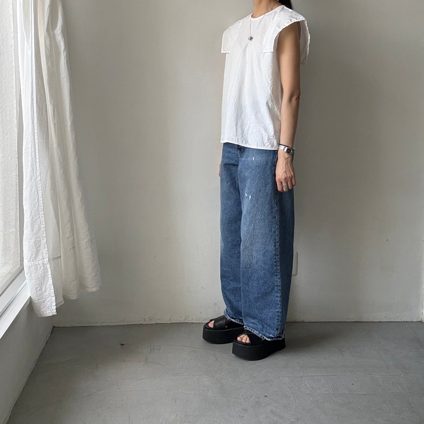 homspun  パルキーシーチングノースリーブブラウス　ホワイト
