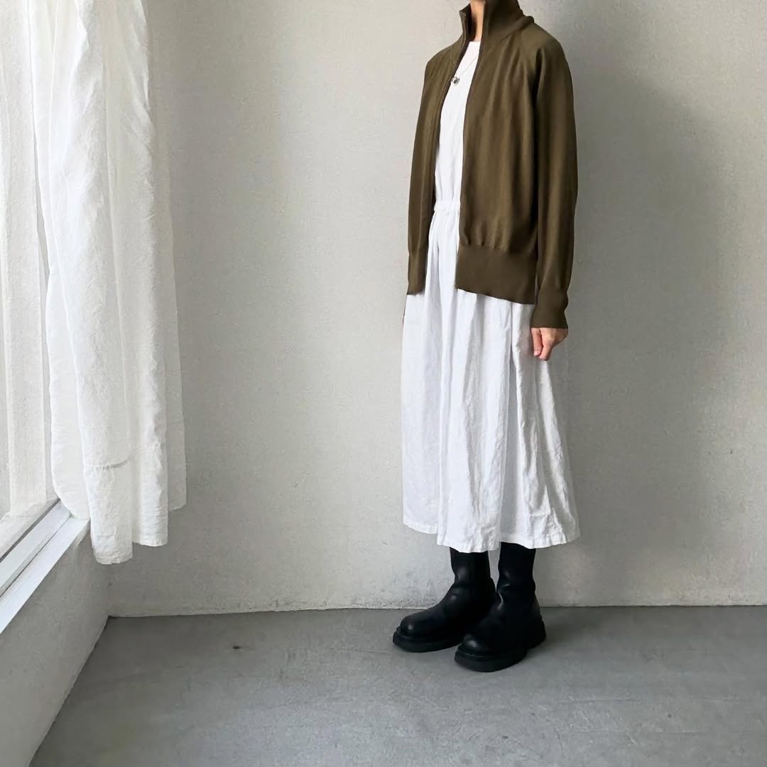 homspun ソフトコットンジップアップカーディガン　カーキ