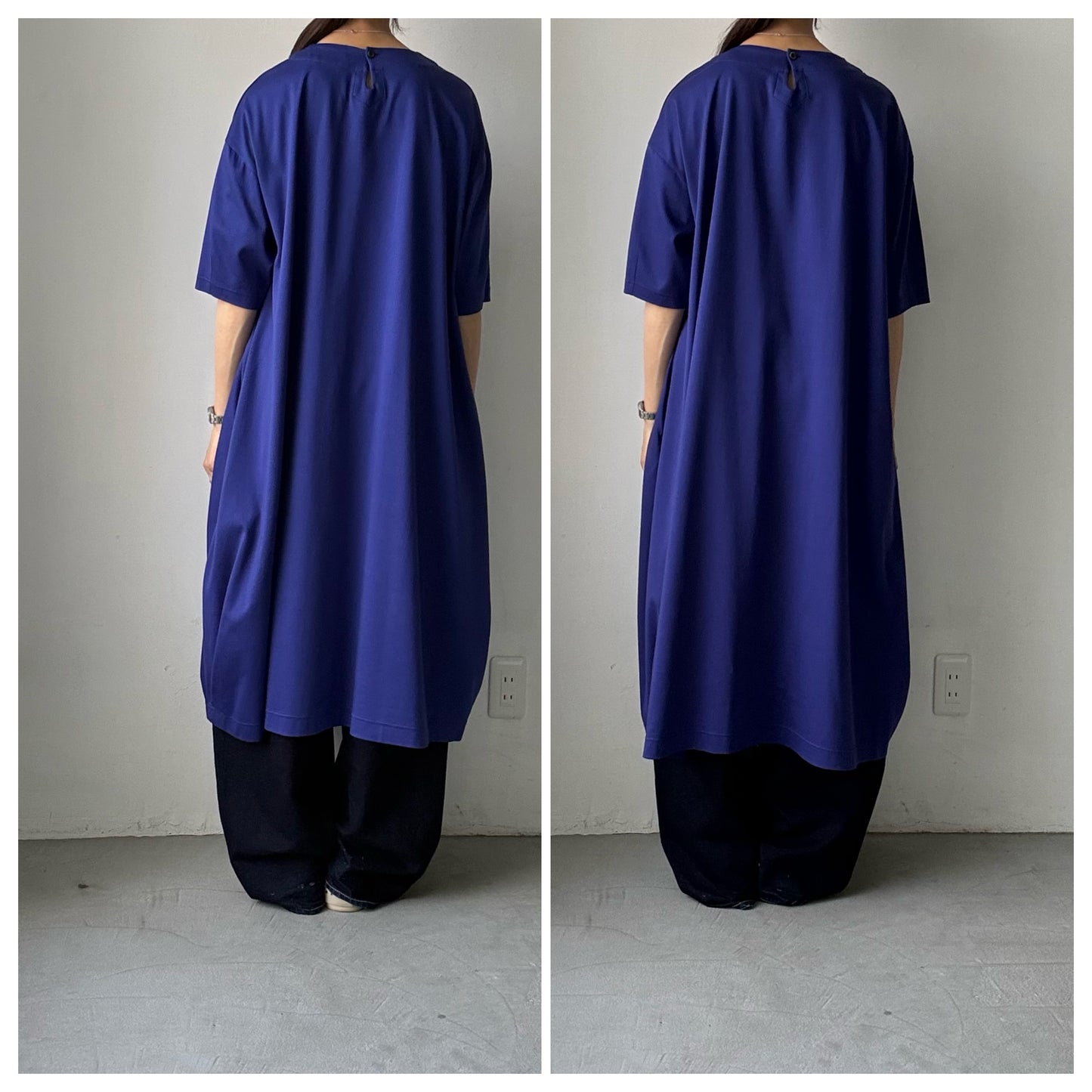 atelier naruse  コットンカットソーコクーンワンピース　ネイビーブルー