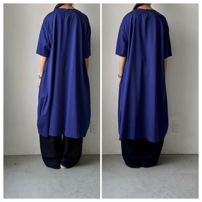 atelier naruse  コットンカットソーコクーンワンピース　ネイビーブルー
